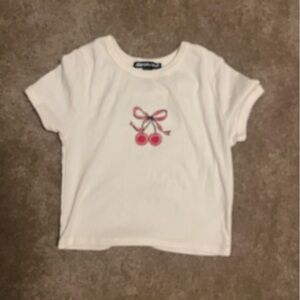 Charlotte Russe White Crop Top with Cherry Design